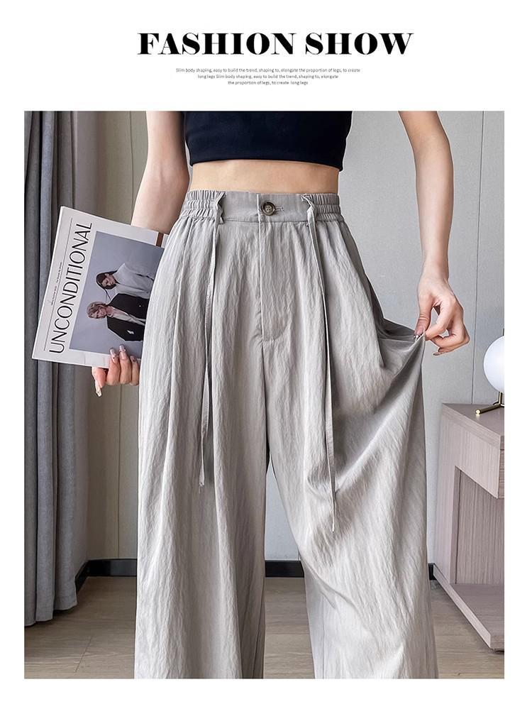Pantalones de Verano para Mujer de Cintura Alta y Pierna Ancha: Ligero, Texturizado, Casual de Mezcla de Lino Estilo Japonés