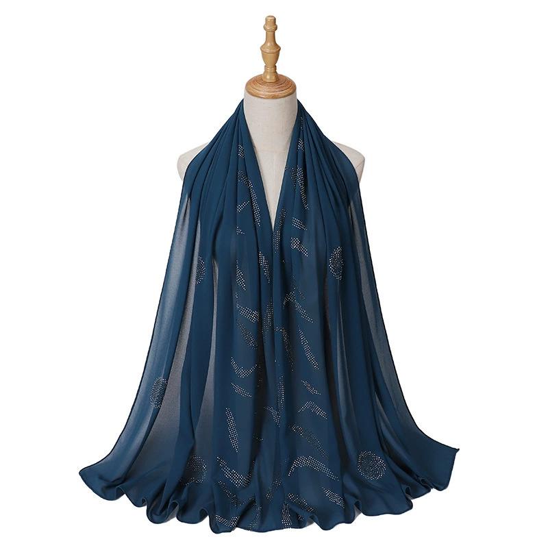 Pearl Rhinestone Chiffon Scarf Hijab For Women Muslim Headwrap Solid Shawls Headband Foulard Femme Muslim Hijab Turbans Headband