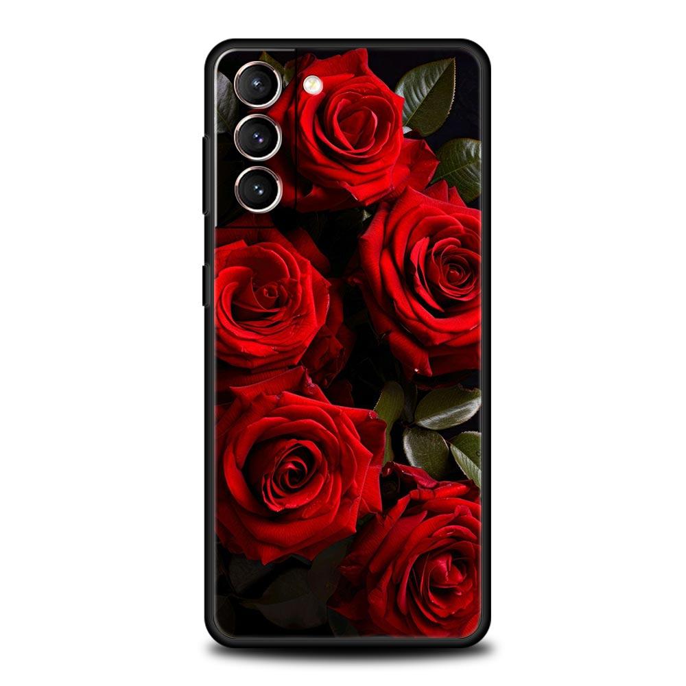 Beautiful Red Rose Flowers Phone Case For Samsung Galaxy S24 S23 S22 S20 Ultra S21 FE 5G S10 S9 Plus S10E S8 Soft Silicone Cover