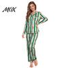 Comfortable Home Wear Christmas Pajamas 2-Piece Set for Women, Striped Gingerbread Man Print Lounge Set, Button Down Long Sleeve Top Pants Sleepwear