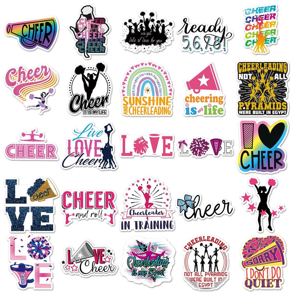 50 Cheerleading & Gymnastics Waterproof Stickers for Suitcases, Skateboards, Water Cups, Cars