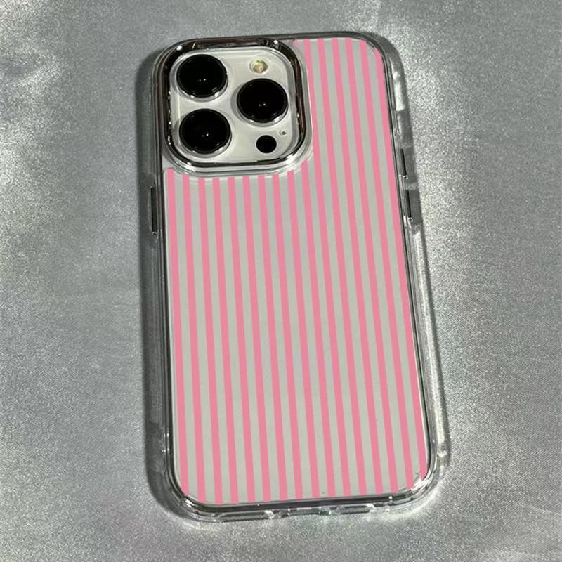 Blue White Wide Stripes Electroplated Lens Frame Clear Phone Case for iPhone 17 Air 16 15 14 13 12 11 Pro Max XS Max X TPU Cover