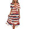 Women's Casual V Neck Short Sleeve Dress Independence Day Print Floral Pattern Knee Length Summer Dress