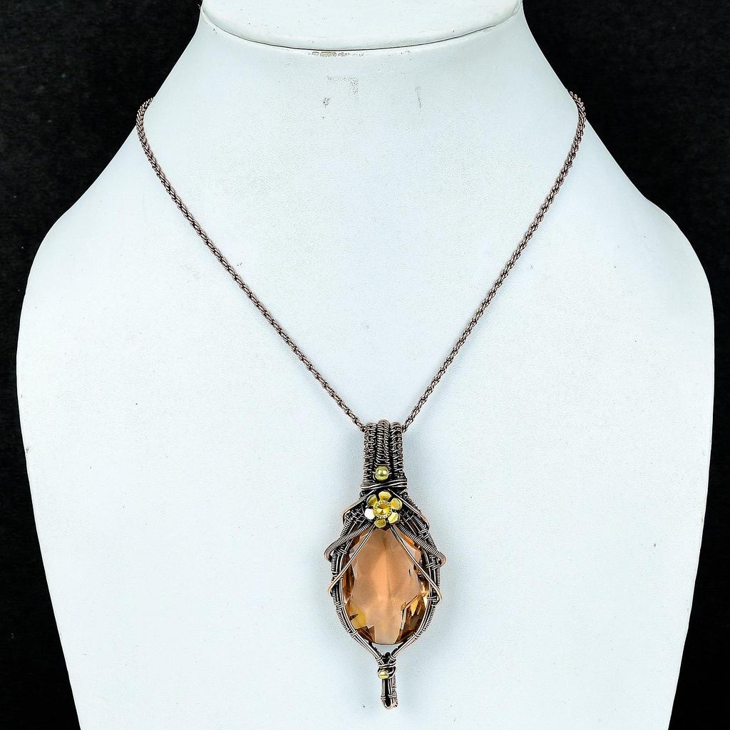 Morganite Pendant, Handmade Gemstone 999 Copper Wire Wrapped Pendant Antique Jewelry, For Engagement Gift