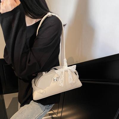 Women Small Underarm Bag PU Leather Bow Leisure Armpit Shoulder Bags Solid Color Travel Tote Handbag Fashion Female Dating Bag