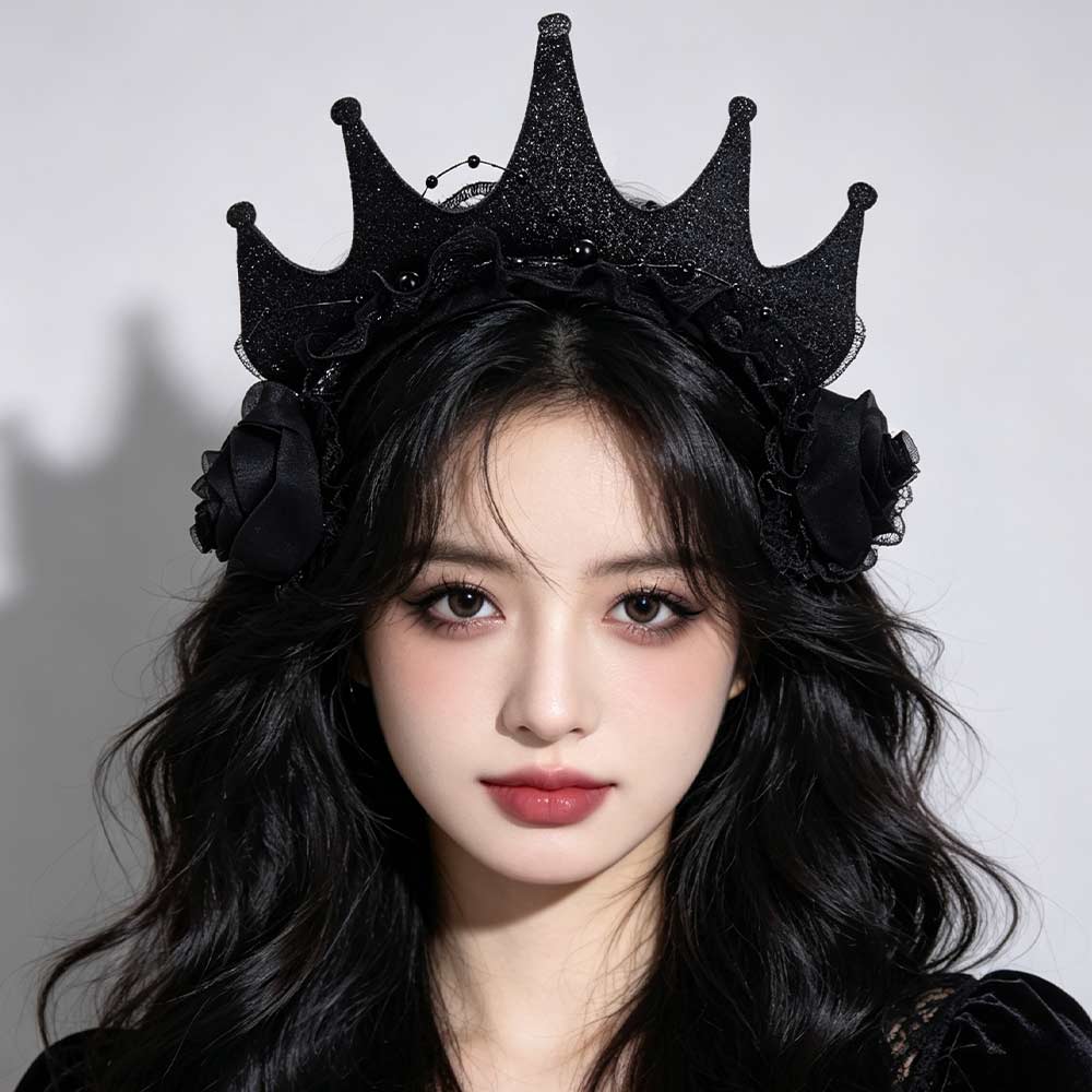 Gothic Black Rose Lace Crown Dark Style Halloween Hair Hoop Halloween Cosplay