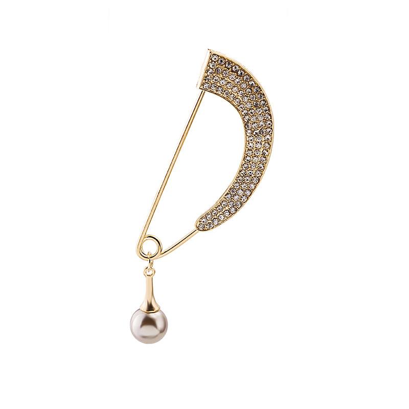 Personalized Diamond-Encrusted Pin Full Diamond Curved Pendant Pearl Brooch Shirt Collar Pin Anti-Light Chest Buckle