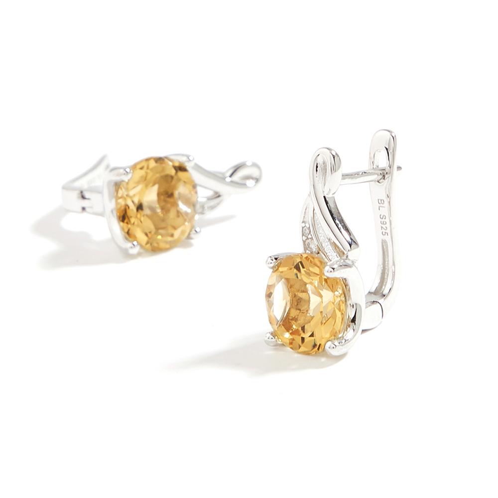 Orecchino con chiusura elegante in argento con pietra preziosa rotonda citrino naturale da 9 mm per regalo di gioielli di lusso per fidanzamento e festa da donna