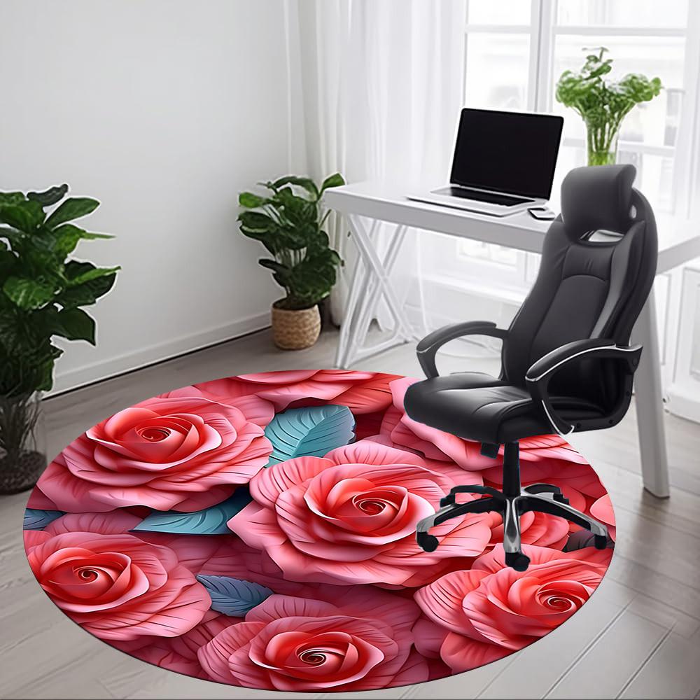 1pc Roses Bouquet Office Round Area Rug, Under Office Chairs Bedroom Living Room Home Decor, Room Deco