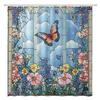 Rustic Floral Butterfly Shower Curtain Abstract Stained Glass Boho Wildflower Blue Window Fantasy Castle Romantic Elegant