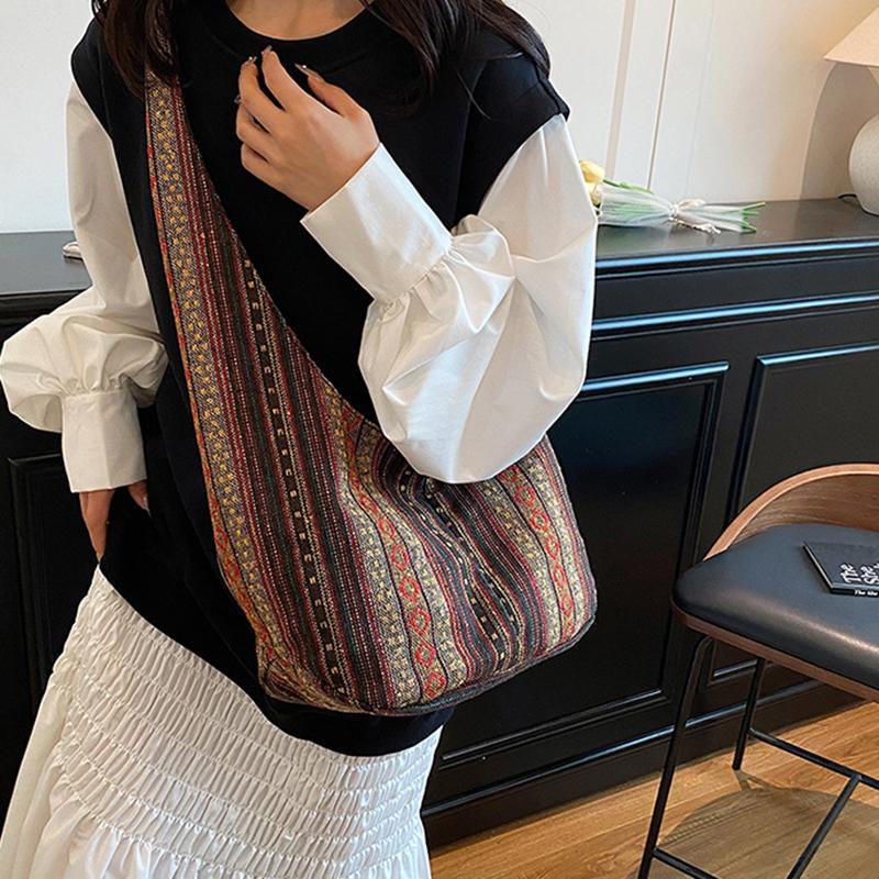 Vintage Printed Women's Shoulder Crossbody Bag New Popular Large Capacity Minimalist Contrast Color Tote Bag