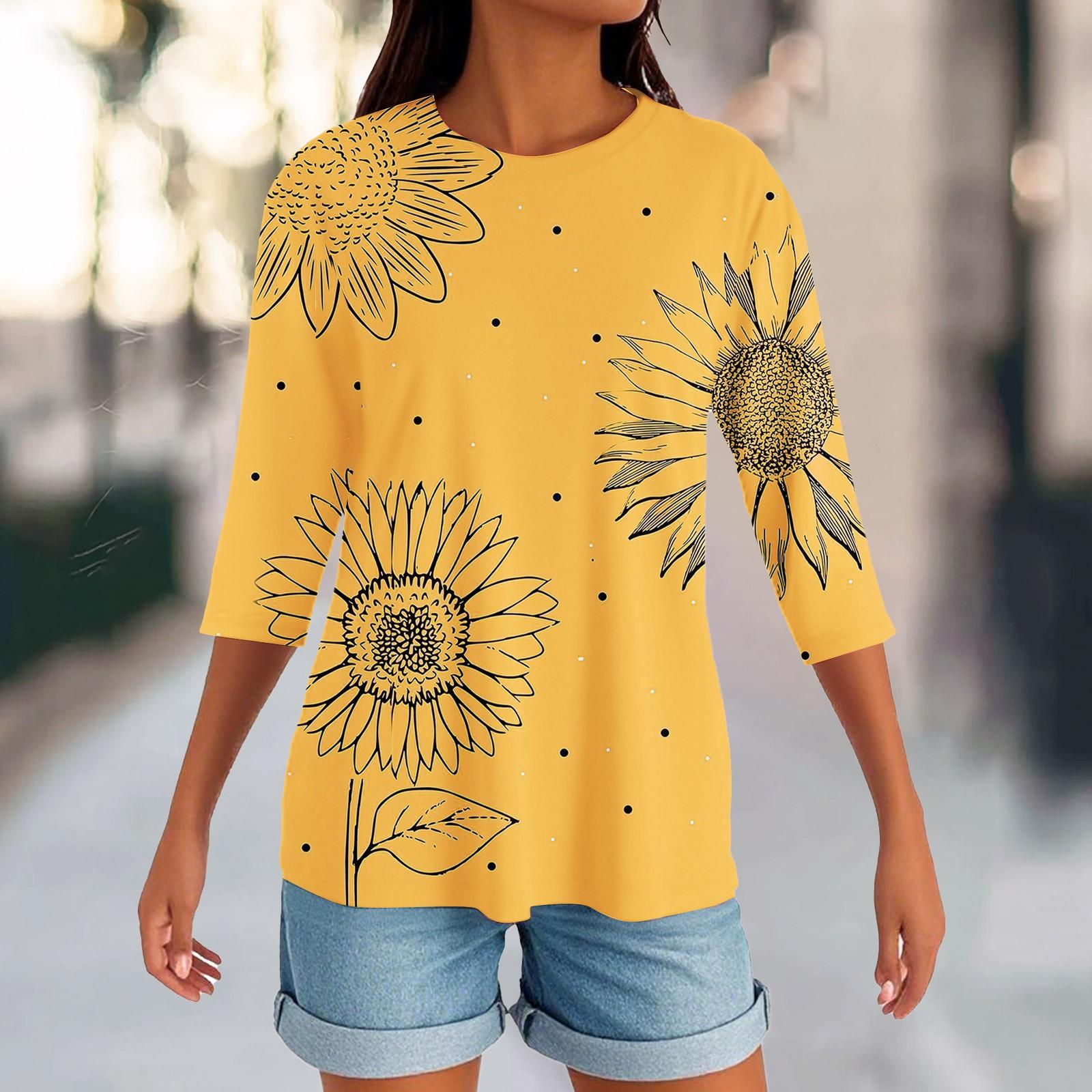 

Женский круглый вырез с разрезом по низу, модный повседневный однотонный топ с рукавом три четверти XXXL жёлтый