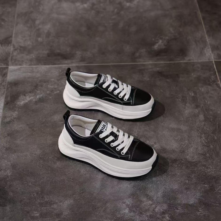 Genuine Leather Little White Shoes for Women's Autumn Students, Versatile Height-increasing Single Shoes for Women To Withdraw from the Cabinet