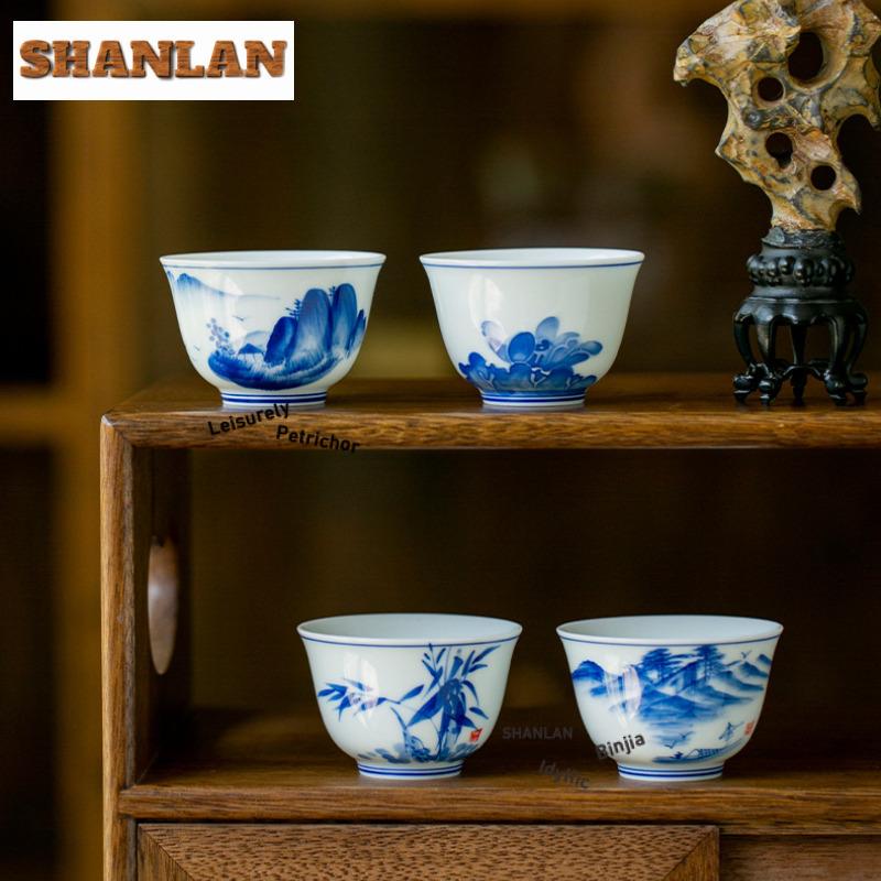 55ml Hand-painted Blue And White Landscape Teacups Ceramic Tea Mug Chinese Kung Fu Master Cup Small Tasting Teaware Drinkware