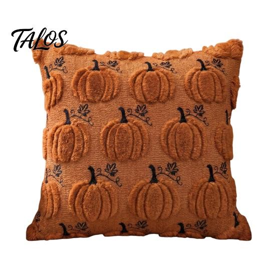 Quilted Embroidery Holiday Decor Fall Pumpkin Cushion Cover, 18x18 Inch Plush Throw Pillow Skin Friendly Fabric Cases Farmhouse Case for Sofa