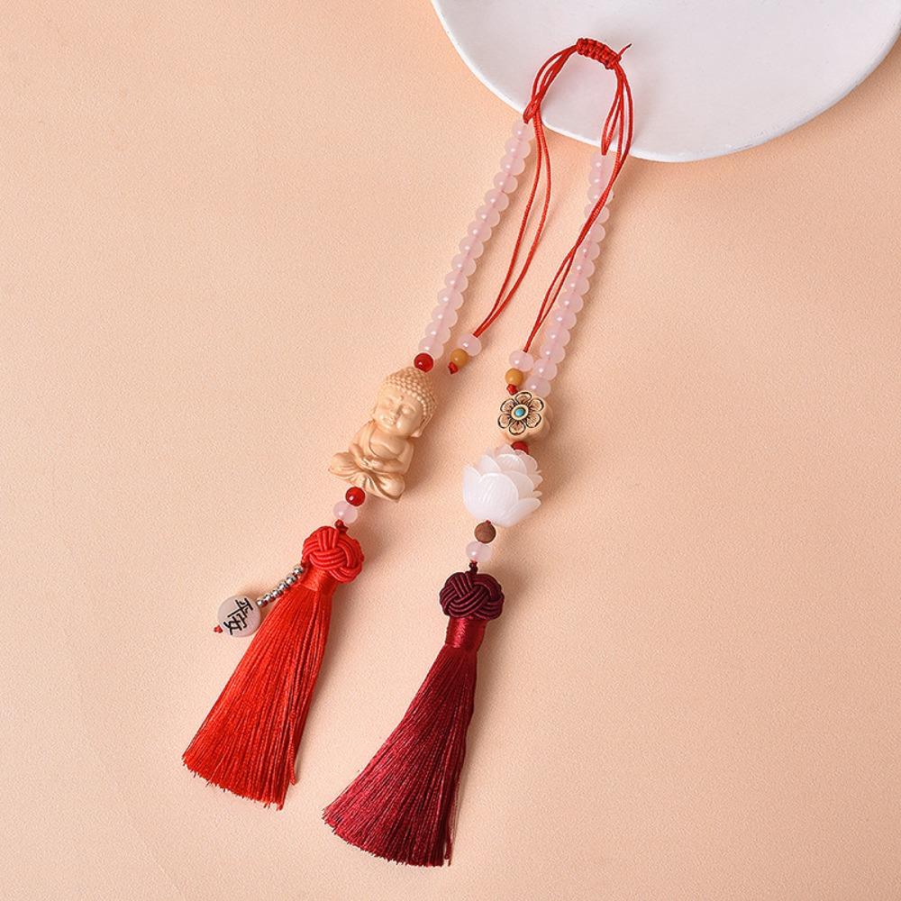 Double Tassel Car Buddha Pendant Lotus Flower Hanging Ornament Protective Buddha Statues Chinese Traditional Culture Good Luck