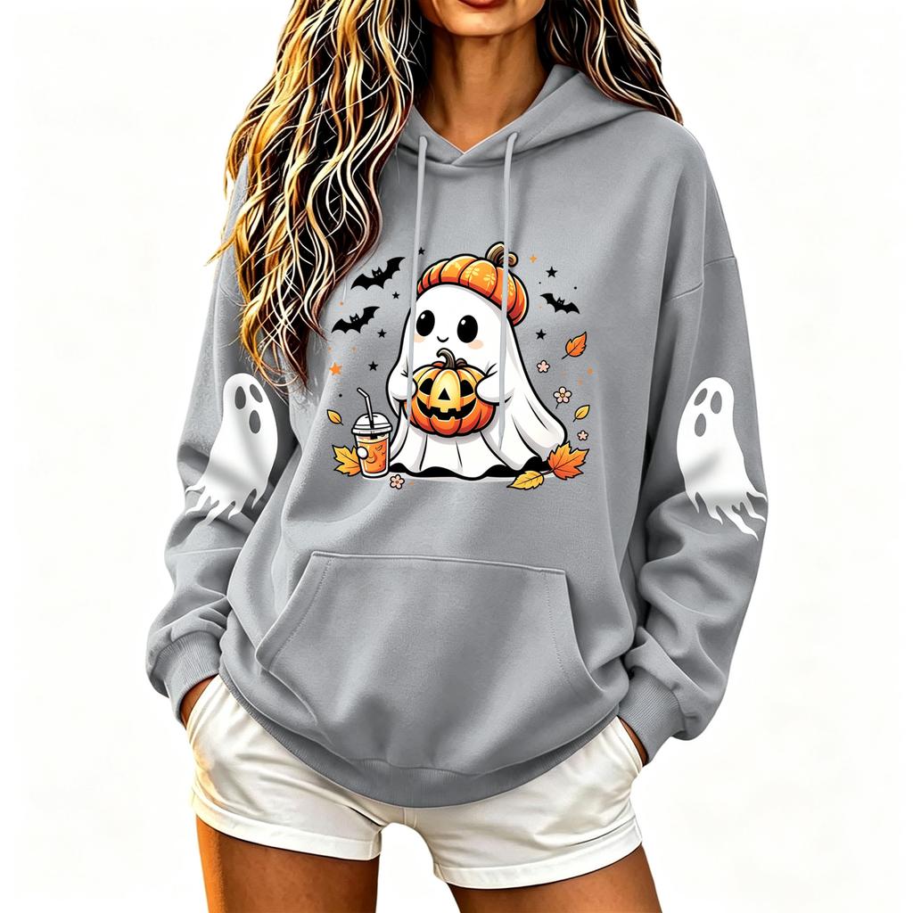 Women's Casual Women's Halloween Printed Crew-neck Pullover Hooded Sweatshirt