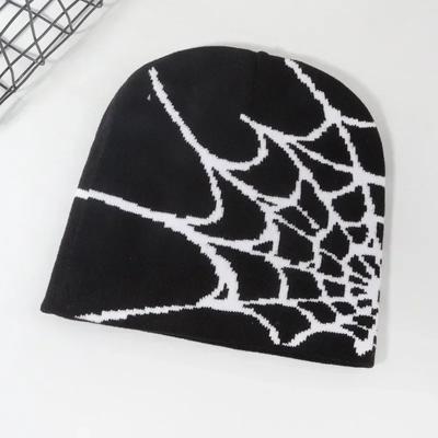 Knitting Spider Web Design Hat  Beanies for Men Women Pullover Pile Cap  Goth Warm Beanie Hats New Hip-hop Street Cap