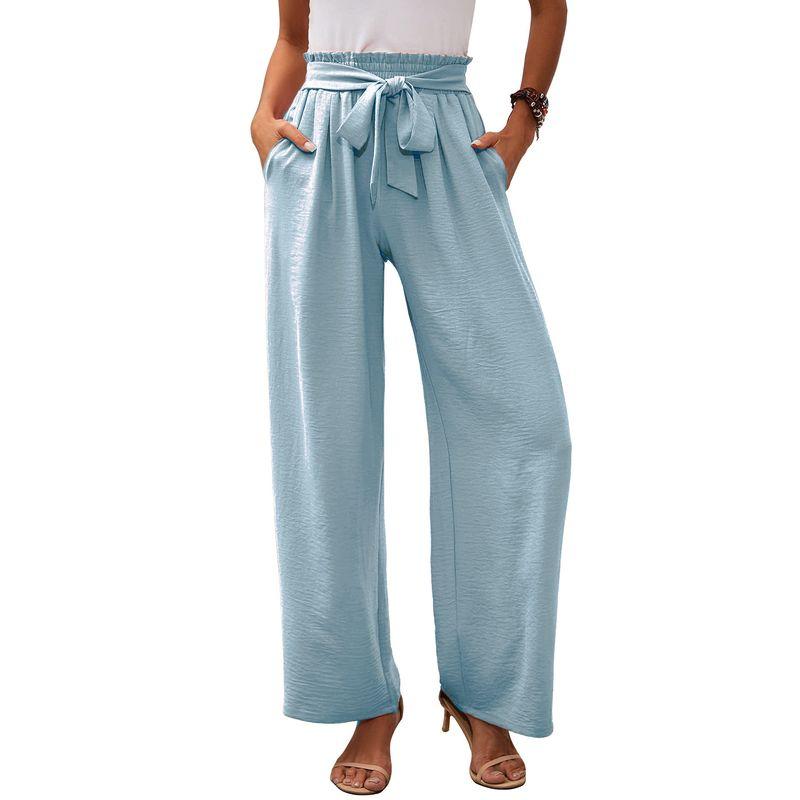Solid Color Elastic Waistband Tied Pants Solid Elastic Waist Tether Pants Women