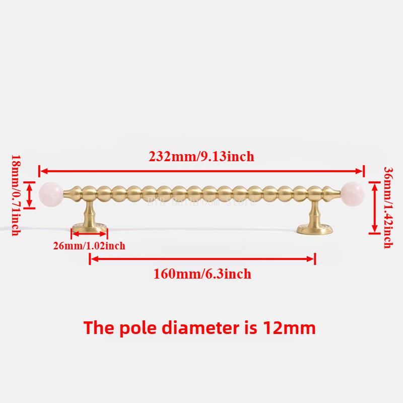 Nordic Art Handle/Natural Crystal +Brass Cabinet Handle and Knob T Bar Bedroom Door Handle Drawer Knobs for Furniture Hardware