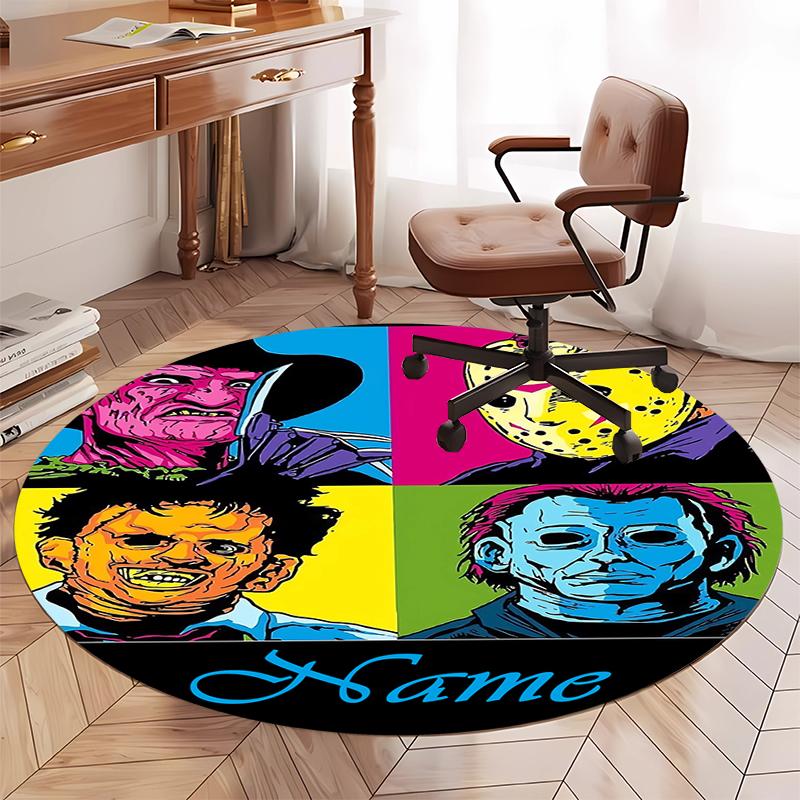 Custom Name Halloween horror Printed Round Rug Carpet Chair Rug Area Rug Entryway Doormats,for Office Chair Living Room Bedroom Kitchen Room.