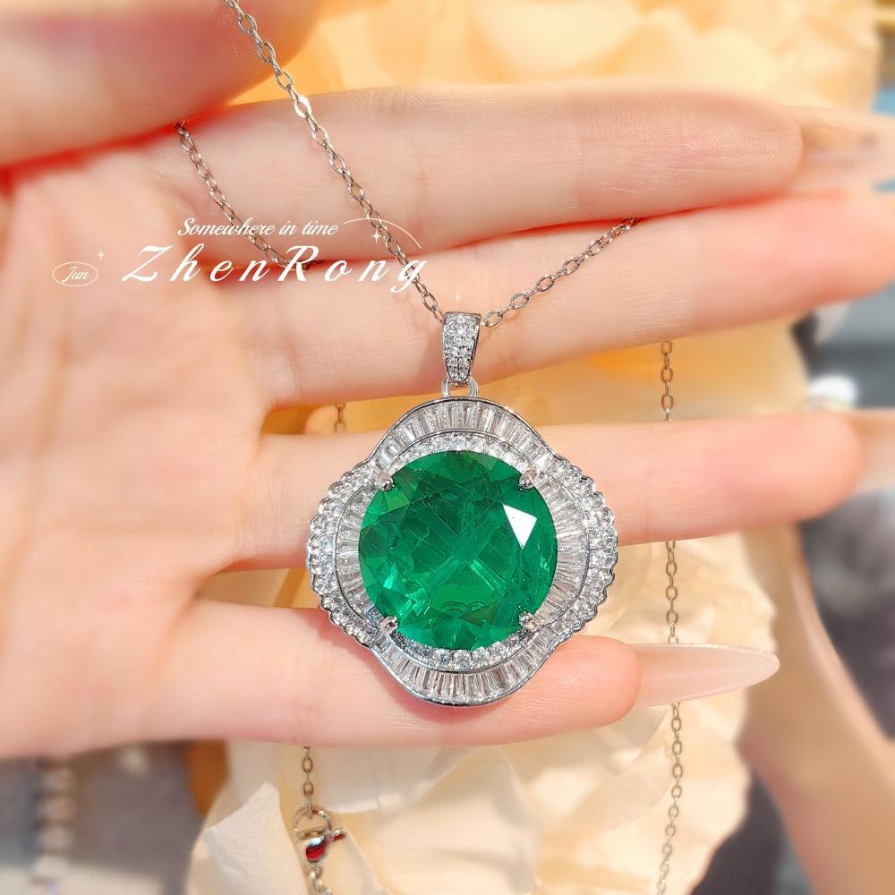 Elegant Women Jewelry Set Emerald Necklace Cubic Zirconia Earrings Ring Pendant High Quality Simulated Gemstone Gift