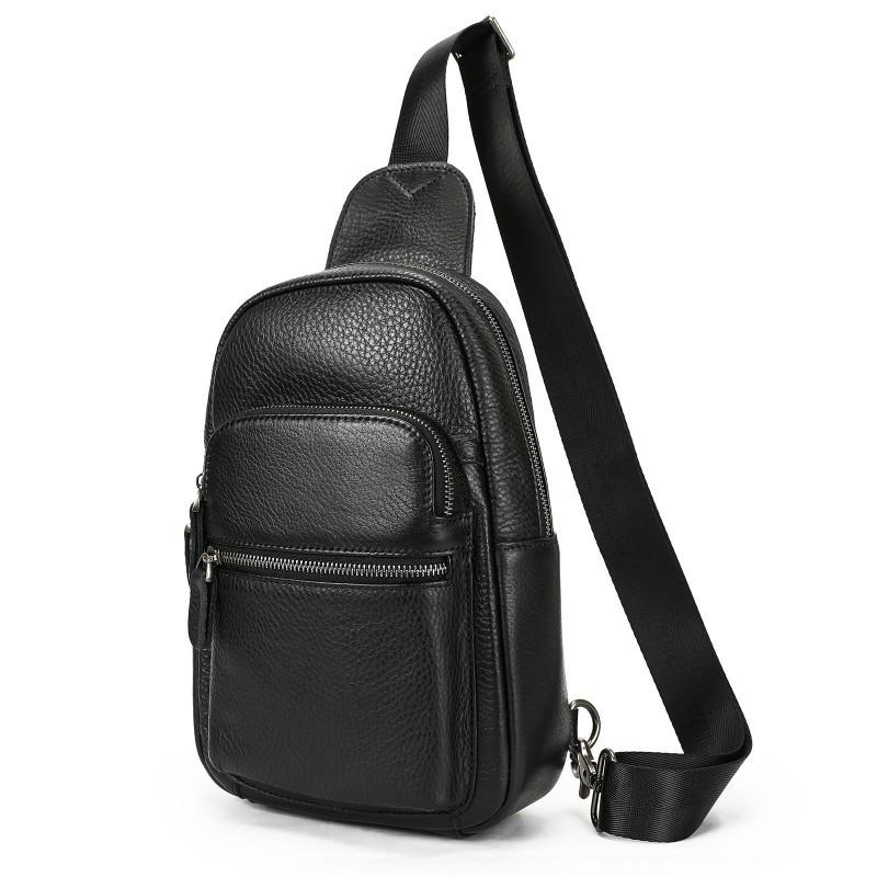 High End Genuine Leather Chest Bag Men Retro Casual Travel Men s Large Capacity Business чёрный