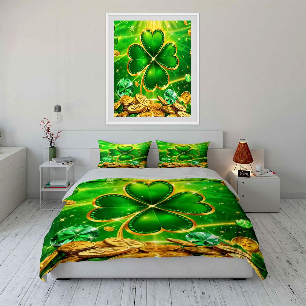 Lucky Clover Decorative Set Bedding Set with 1 Duvet Cover 2 Pillowcases Single Double King Queen Gift