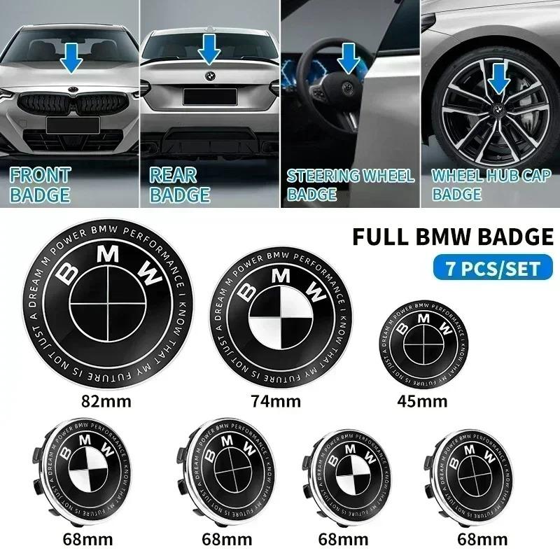 7 szt. 45mm 68mm 74mm 82mm Emblemat przedniej maski samochodu tylny znaczek klapy bagażnika Kierownica do BMW M F30 G01 E36 E39 E87 E46 E90 E92 E53 E94