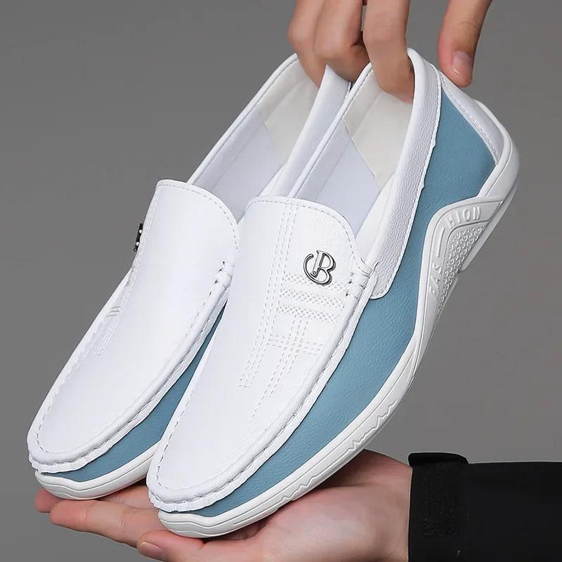 New Men Leather Casual Shoes Spring Comfortable Flat Leisure Shoes Fashion Slip-on Loafers Big Size