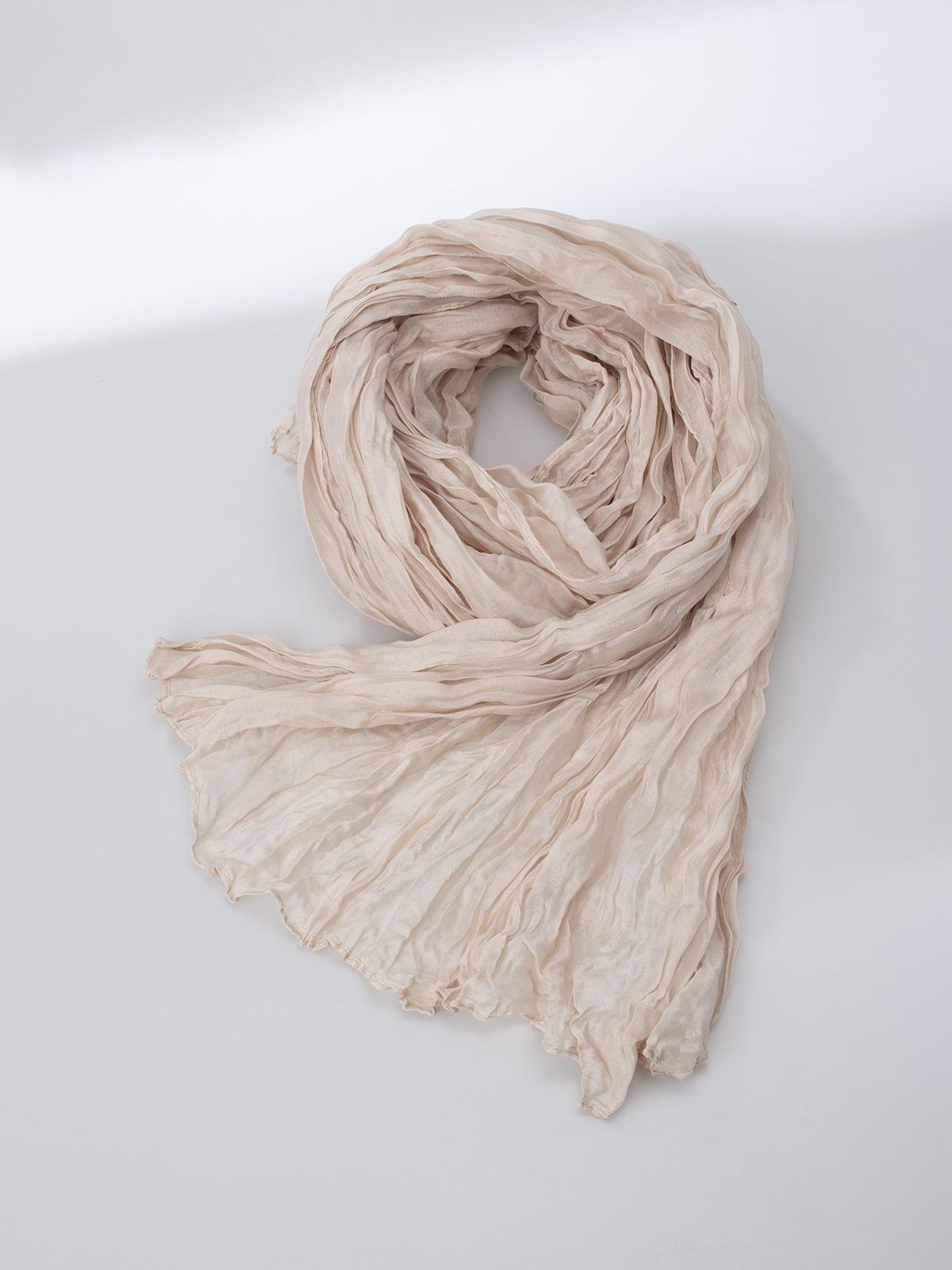 

Retro Beige Cotton Linen Women s Scarf - Literary Thin Wrinkled Silk Neck Tie 180*80cm