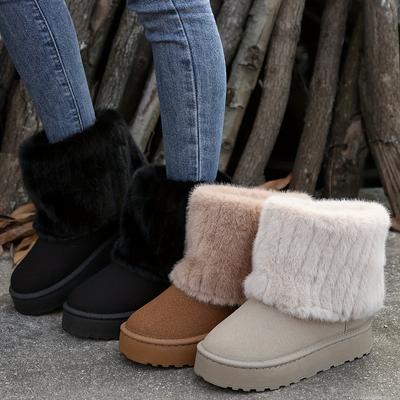 Cozy Fluffy Winter Boots - Soft Plush Lined, Platform Sole, Warm Snow Ankle Boots for Women - Perfect for Cold Weather, Outdoor Activities