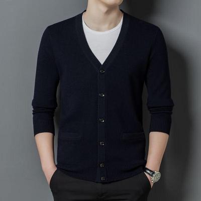 Fengxun Men's Premium 100% Wool V-Neck Cardigan
