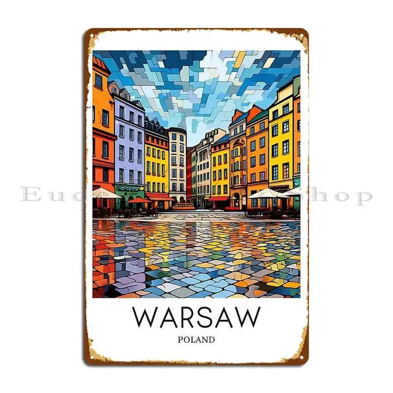 A Pop Art Travel Print Of Warsaw Poland Metal Plaque Poster Garage Plaques Bar Customize Character Custom Tin Sign Poster 20x30cm(7.8x11.8inch)