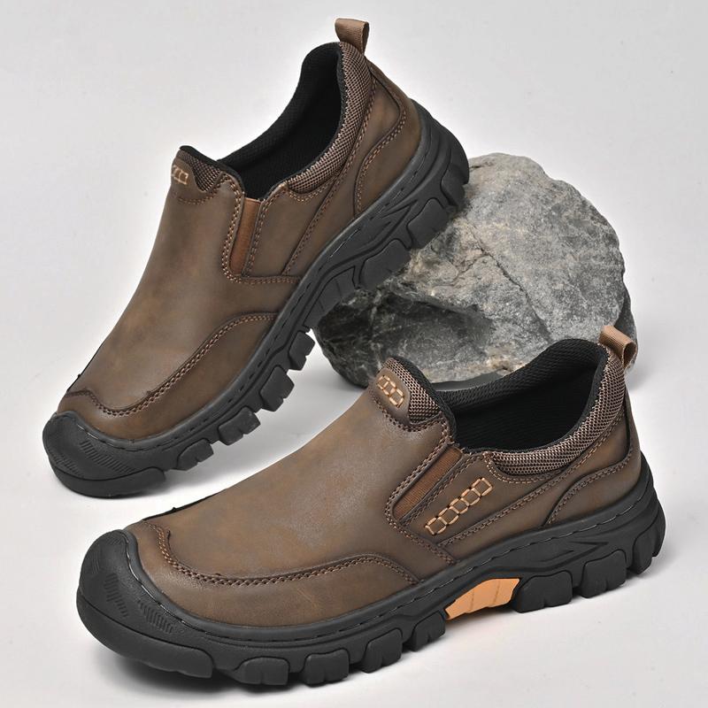 Fashion Genuine Leather Mens Slip On Shoes Hand Stitched Male Hiking Footwear Leisure Outdoor Treking Shoes New Antiskid Travel Trainers