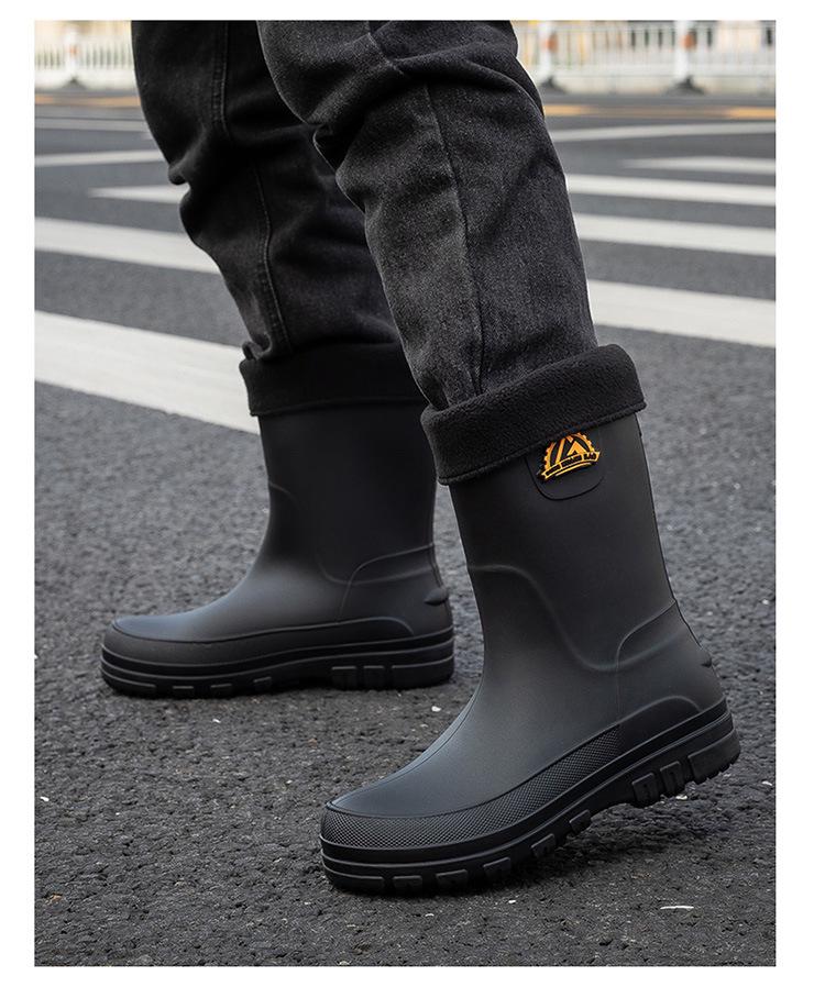 Men's Waterproof Mid-Calf Rain Boots - Non-Slip, Thickened, Pull-On, Casual Korean Style.