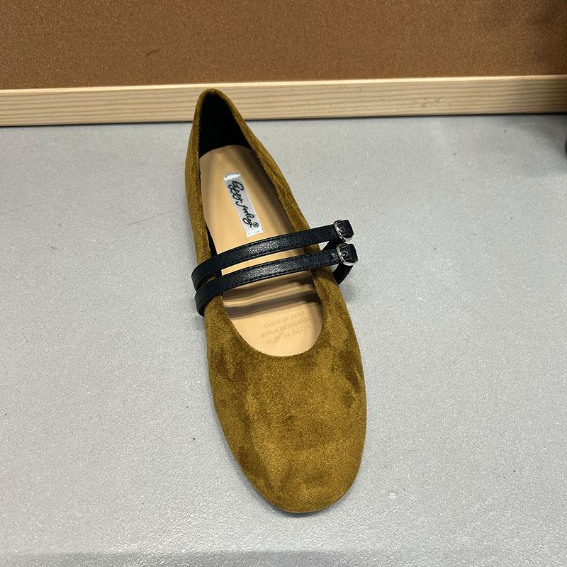 Fashion New Fashion Flock Women Ballet Flats Dance Shoes Round Toe Female Shallow Footwear Buckle Strap Ladies Mary Janes Flats Shoes