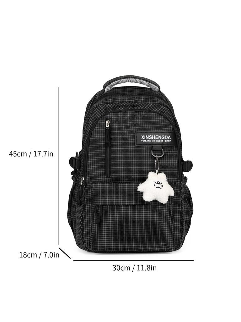 School Bag for Middle and High School Students, Large-capacity Leisure Travel Backpack, Campus Backpack for Women, Korean Style INS Minimalist Plaid