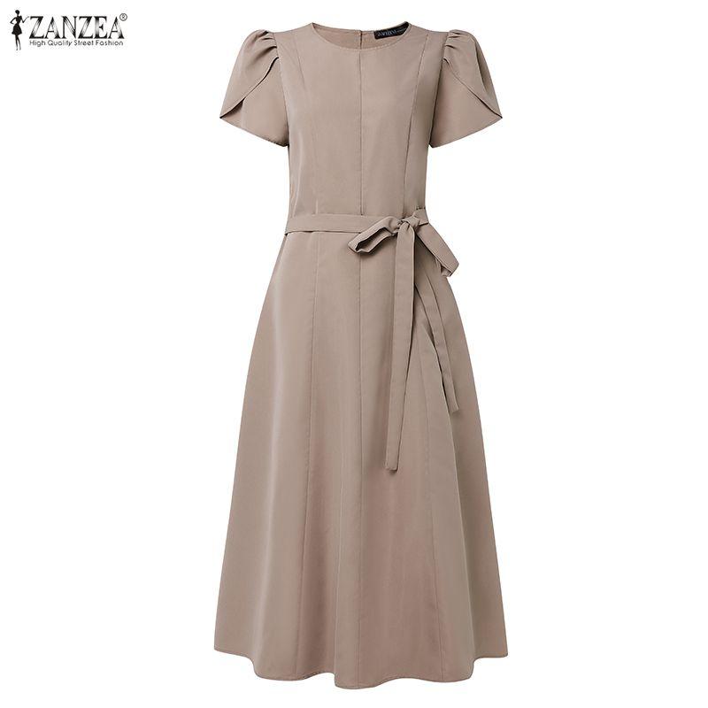 ZANZEA Lässiges Sommerkleid mit Rundhalsausschnitt und kurzen Ärmeln für Damen