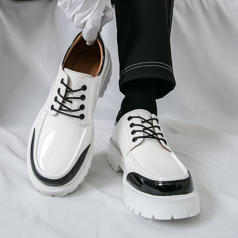 Fashion Men Fashion Height-increasing Derby Shoes American Casual Thick-soled Anti-slip Business Brand Leather Shoes Social Shoes Men