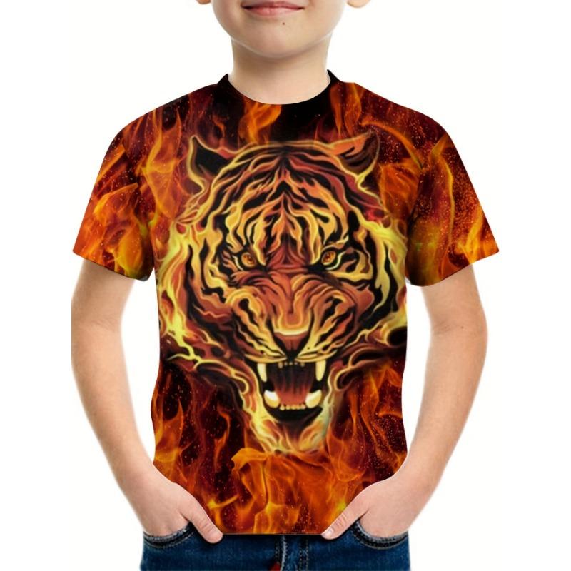 Children's Clothing Boys Tshirt Short Sleeve Girl T-Shirt Creative Round Neck Tigers Stylish Print Kids Summer Clothes Tops Tees