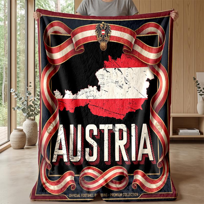Austria Football Printed Flannel Blanket Skin Friendly Warm Decorative Throw for Indoor Couch Bed Daily Use