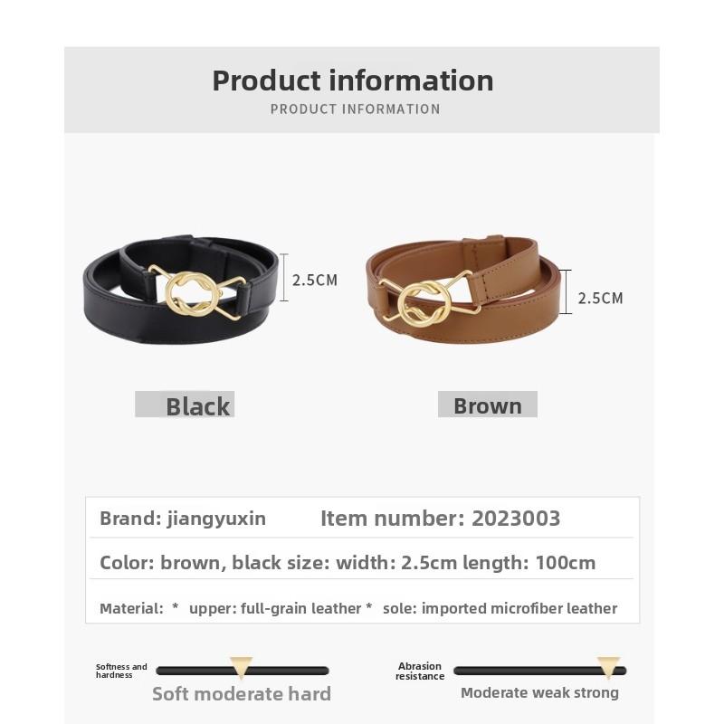 Buckle Top Layer Cowhide Thin Belt, Adjustable Length, Suit Women's Belt