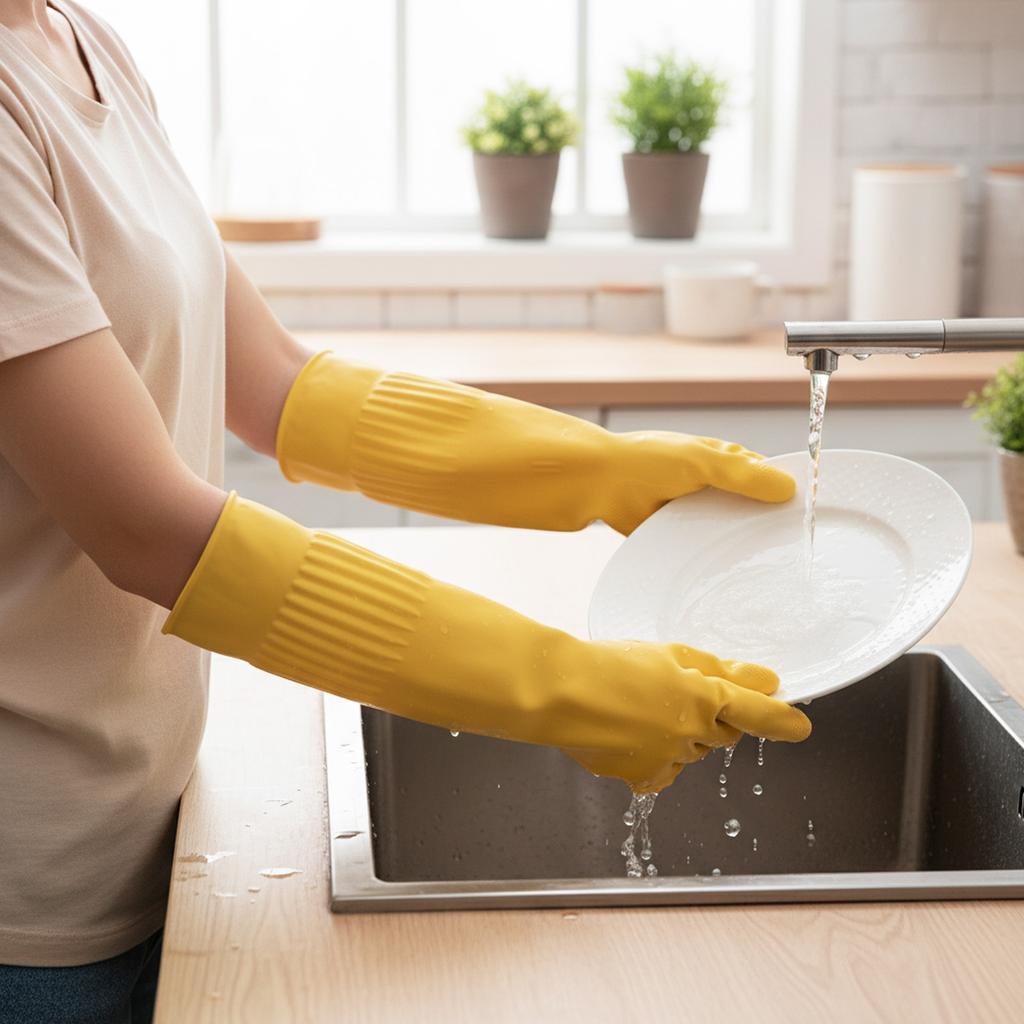 Long Rubber Gloves for Kitchen Cleaning Dishwashing Laundry Durable Latex Flocking Warm Thickened