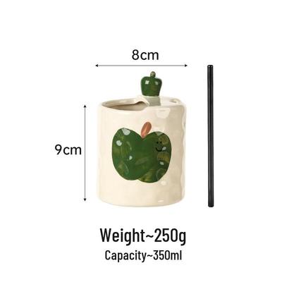 ZISIZ Creative 3D Apple Ceramic Water Cup with Straw