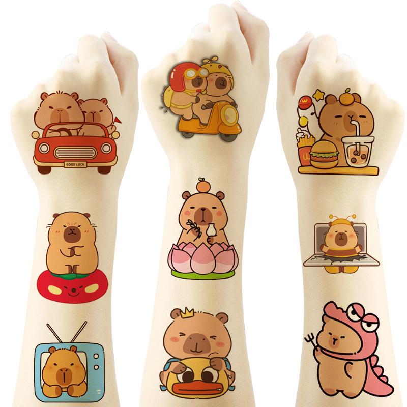 Heiß 20 Stück Cartoon Anime Capybara Tattoo Aufkleber Süßes Tier Temporär Wasserdicht Kinder Tattoos Geburtstag