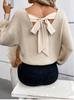 European & American V-neck Bowknot Sweater - Women's Casual Autumn/Winter Long Sleeve Loose Top