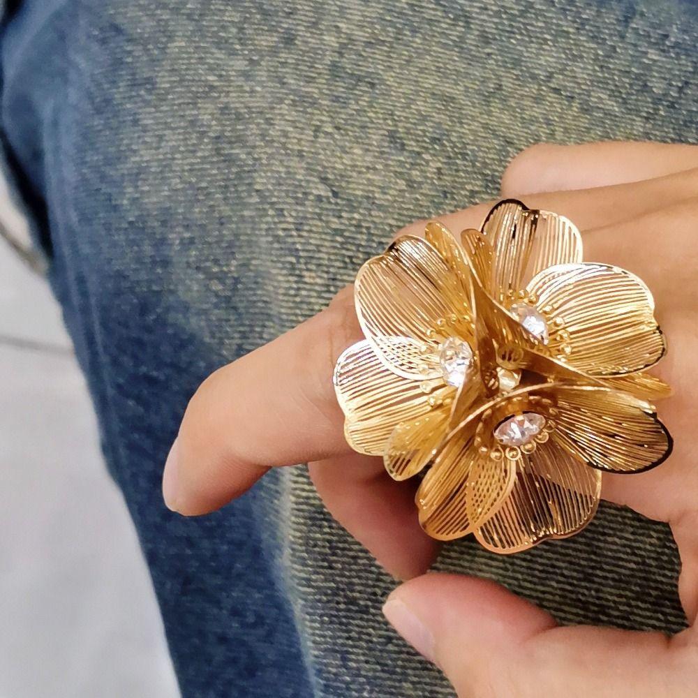 Multi Layered Flowers Irregular Hollow Open Ring Zinc Zinc Alloy Wide Finger Buckle  Women