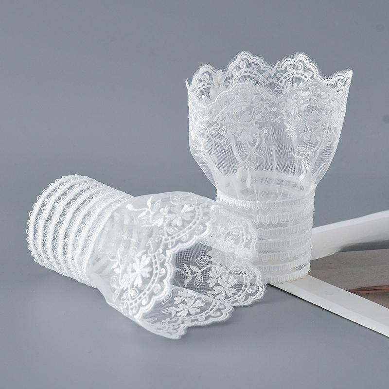 Female Lace Floral Fake Sleeved Sweater Dresses Lace Cuffs Detachable Fake Sleeves Ruffles Blouse Wrist Warmers Decorative