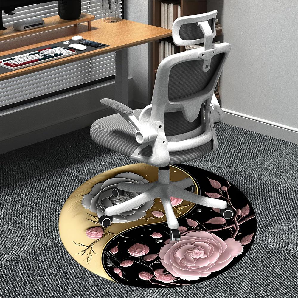 

1pc Floral Yin Yang Symbol Chair Carpet for Office Machine Washable Rug for Office, Good Gift for Family or Friends yy251225218 80cm by 80cm